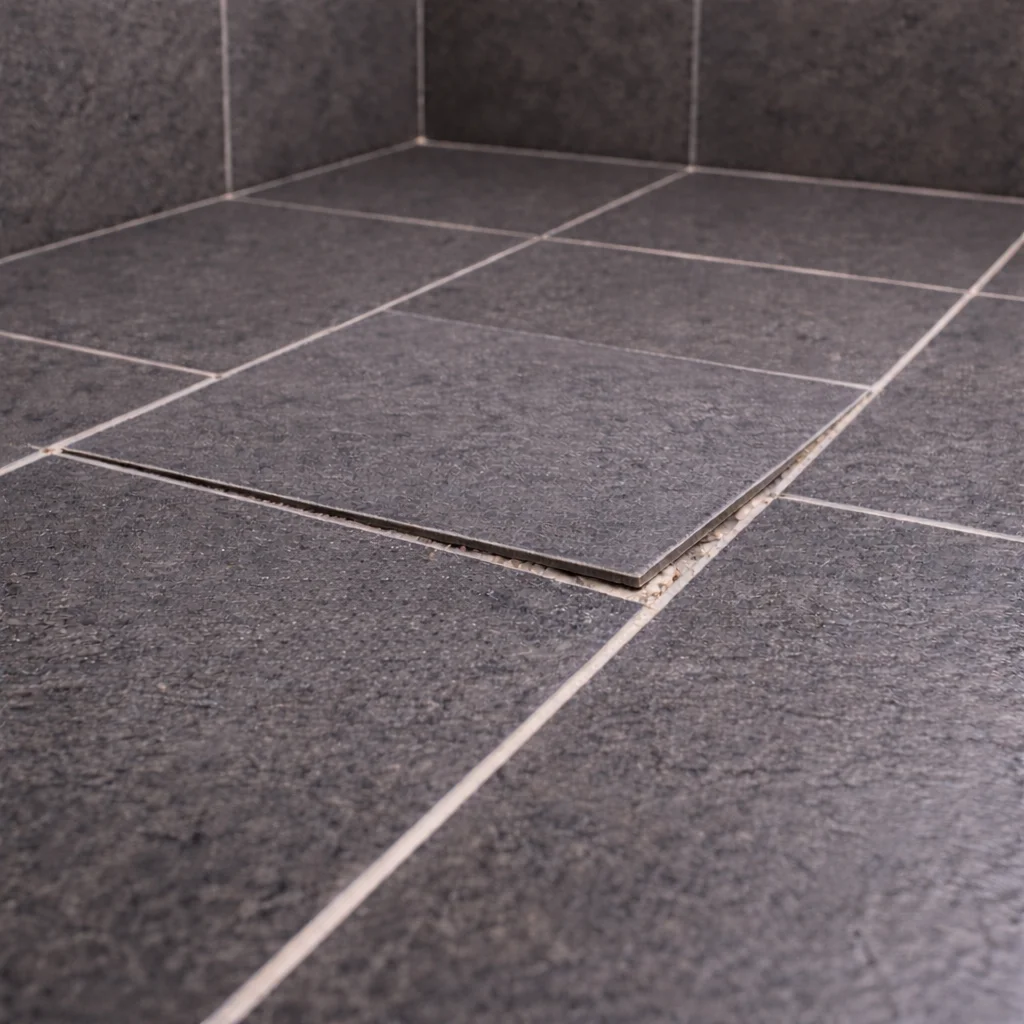 Bathroom floor tile slightly lifting and separating from the base