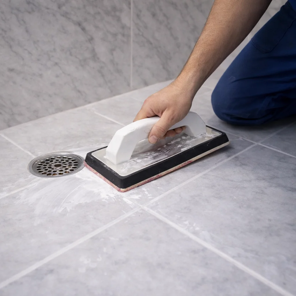 Applying epoxy grout to waterproof shower tiles