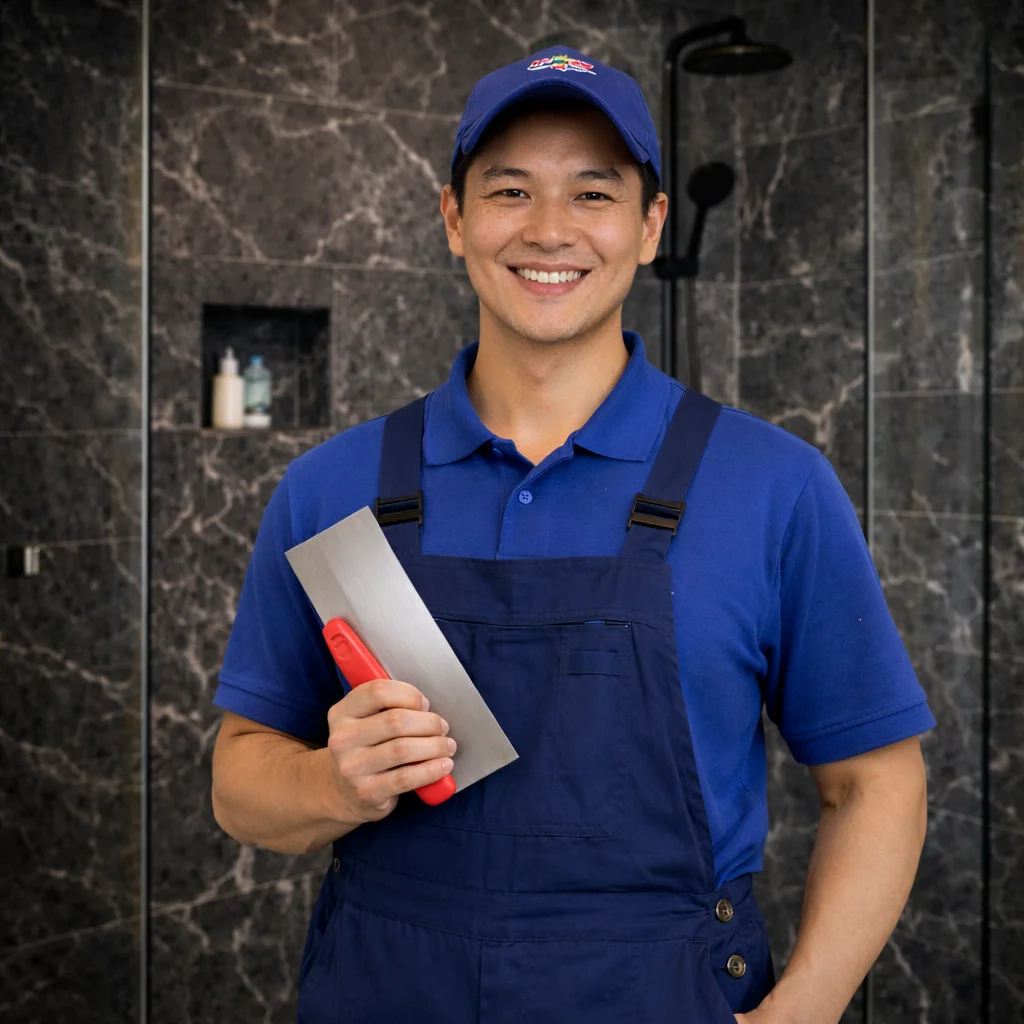 Applying epoxy grout to waterproof shower tile joints