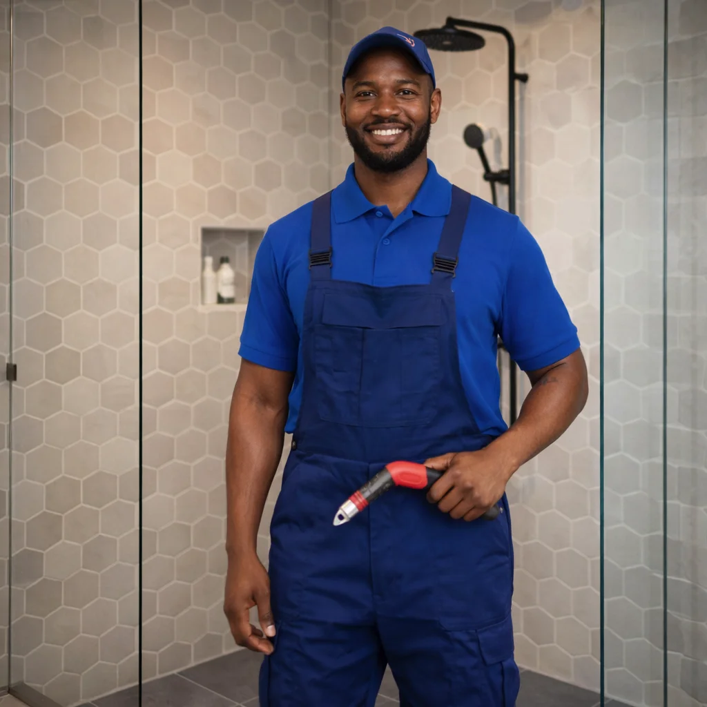 Removing damaged shower grout to prepare the area for repair